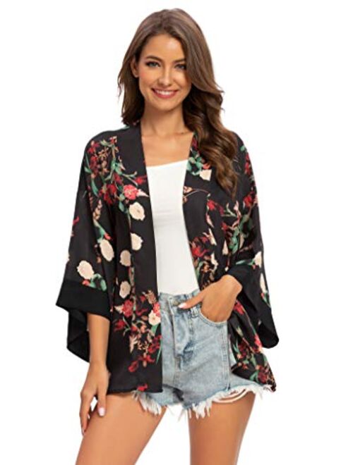 Tribear Women's Sheer Chiffon Kimono Cardigan Solid Casual Capes Beach Cover up