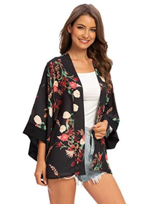 Tribear Women's Sheer Chiffon Kimono Cardigan Solid Casual Capes Beach Cover up