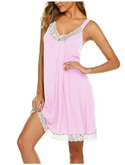 Women's Chemise Sleepwear Full Slips Lace Nightgown Cotton Jersey Lingerie