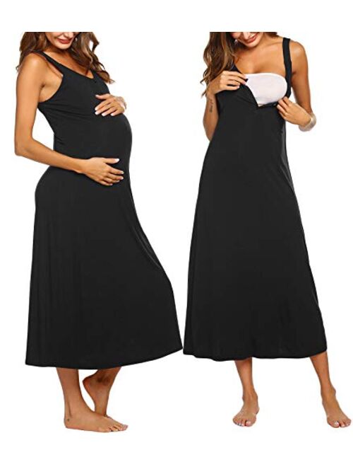 Ekouaer Maternity Nursing Nightgown Womens Sleeveless V-Neck Breastfeeding Sleep Dress Long Gown for Pregnant