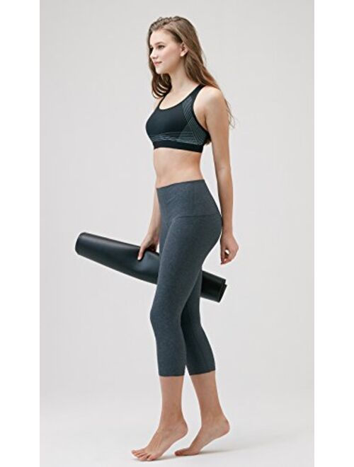 TSLA Mid/High Waist Yoga Pants with Pockets, Tummy Control Yoga Leggings, 4 Way Stretch Workout Running Tights, Yogabasic Thick Contour(fyc32) - Heather Charcoal, Medium