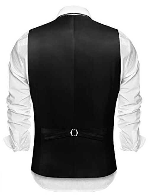 JINIDU Men's 3pc Business Satin Suit Vest Set Bowtie Hanky Wedding Waistcoat Jacket