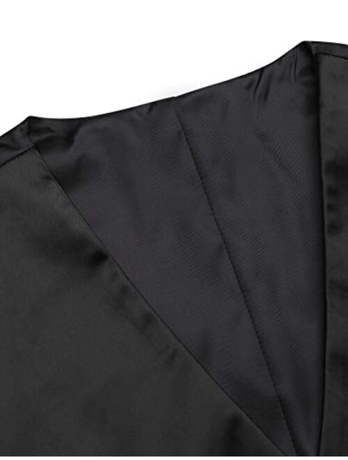 JINIDU Men's 3pc Business Satin Suit Vest Set Bowtie Hanky Wedding Waistcoat Jacket