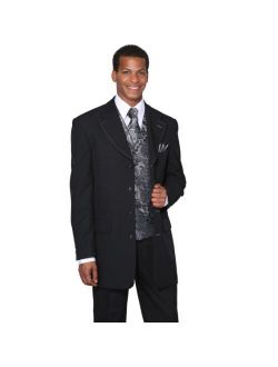 Milano Moda Single Breasted,Double Vent,High Fashion Suit with Matching Vest, Tie & Hankie 54Regular BK/Gray