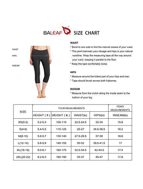 BALEAF Women's Yoga Capri Workout Running Cropped Leggings Inner Pocket Non See-Through Fabric