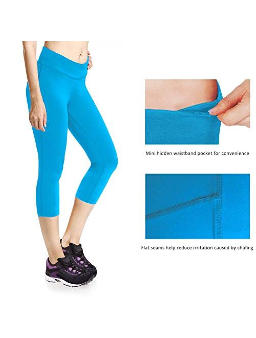 BALEAF Women's Yoga Capri Workout Running Cropped Leggings Inner Pocket Non See-Through Fabric