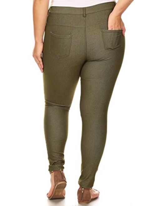 ICONOFLASH Womens Stretch Jeggings with Pockets Slimming Cotton Pull On Jean Like Leggings Regular-Plus Size