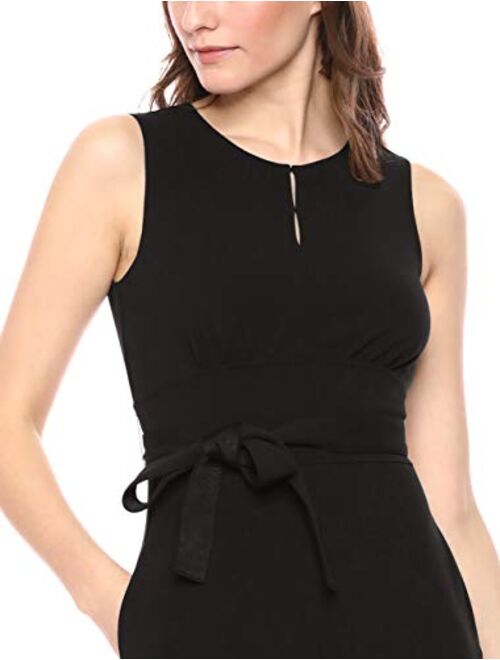Amazon Brand - Lark & Ro Women's Sleeveless Crew Neck Belted A-Line Dress with Pockets