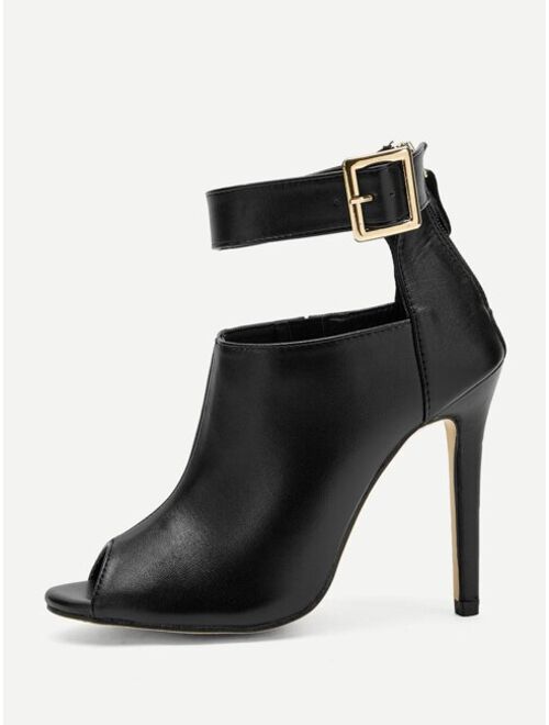 Shein Solid Ankle Strap Stiletto Heels