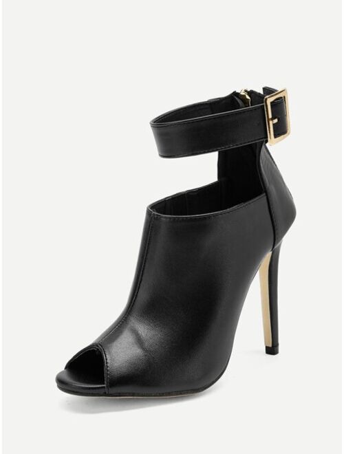 Shein Solid Ankle Strap Stiletto Heels