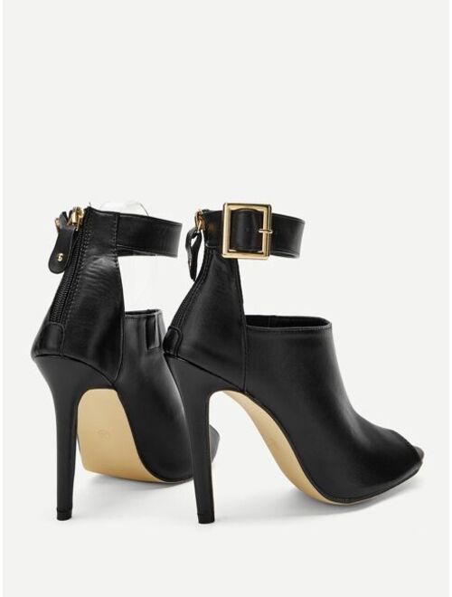 Shein Solid Ankle Strap Stiletto Heels