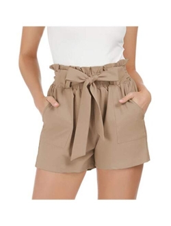 Women Bowknot Tie Waist Summer Casual Shorts with Pockets