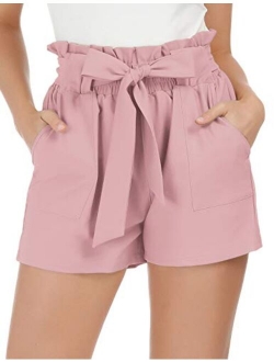 Women Bowknot Tie Waist Summer Casual Shorts with Pockets