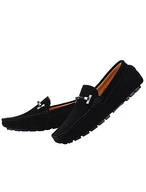 ANUFER Mens Elegant Buckle Loafers Comfort Suede Driving Shoes Stylish Moccasin Slippers