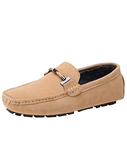 ANUFER Mens Elegant Buckle Loafers Comfort Suede Driving Shoes Stylish Moccasin Slippers