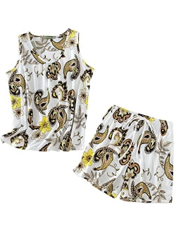 ENJOYNIGHT Women's Cute Sleeveless Print Tee and Shorts Sleepwear Tank Top Pajama Set