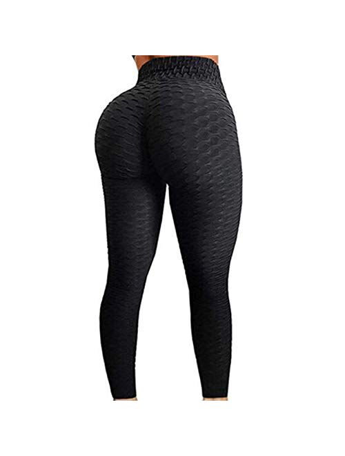 FITTOO Women's High Waist Textured Workout Leggings Booty Scrunch Butt Lift Yoga Pants Slimming Ruched Tights