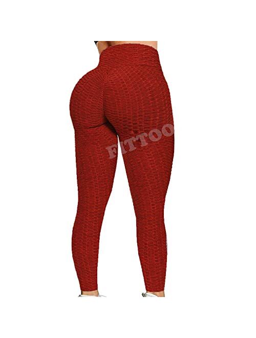 FITTOO Women's High Waist Textured Workout Leggings Booty Scrunch Butt Lift Yoga Pants Slimming Ruched Tights