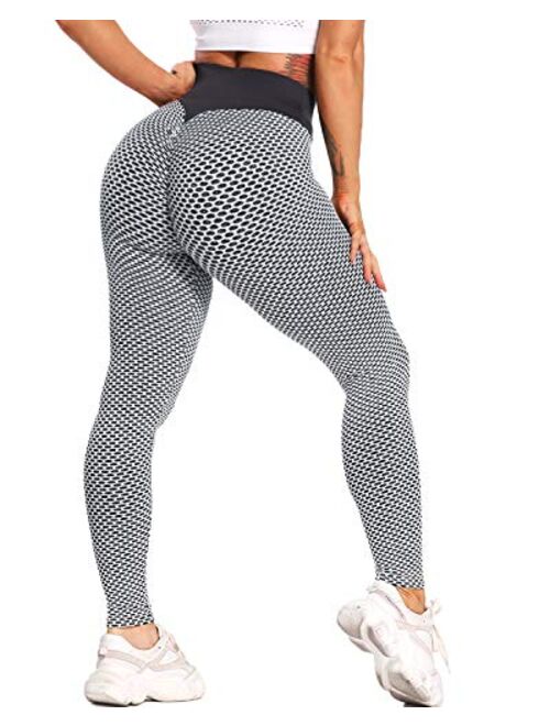 FITTOO Women's High Waist Yoga Pants Tummy Control Scrunched Booty Leggings Workout Running Butt Lift Textured Tights