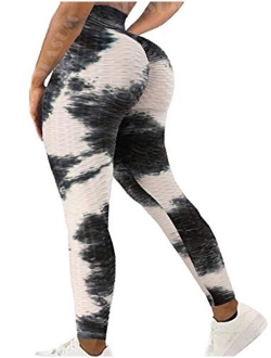Womens Ribbed Yoga Active Leggings - High Waist Workout Butt Push Up Pants Sports Textured Stretchy Tights
