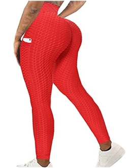 Womens Ribbed Yoga Active Leggings - High Waist Workout Butt Push Up Pants Sports Textured Stretchy Tights