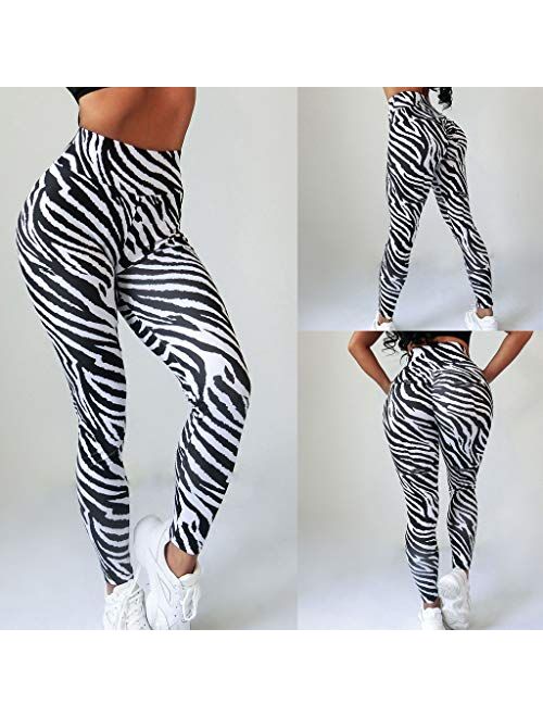 Kalmstore Women's Black & White Zebra Stripes Print Sexy Butt Lifting Running Sports Fitness Yoga Pants