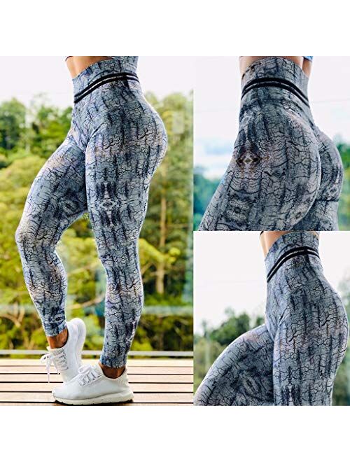 MURTIAL Women Tie-Dyed Print Scrunch Yoga Leggings, Stretch Butt Lifting Pants Sport Running Track Pants(Blue 3,S)