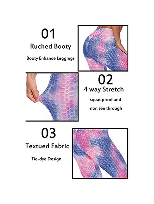 CROSS1946 Women Booty Yoga Legging High Waist Ruched Butt Lifting Textured Tummy Control Scrunch Pants Workout Tights