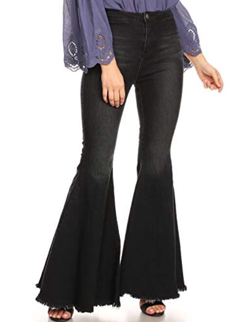 Anna Kaci Anna-Kaci Women's Classic Retro High Waist Long Denim Bell Bottom Jeans