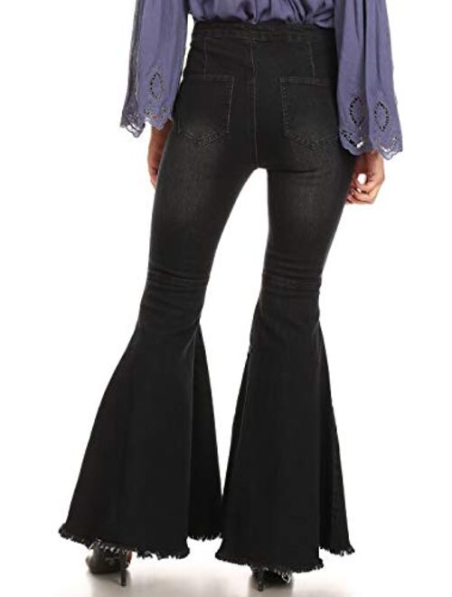 Anna Kaci Anna-Kaci Women's Classic Retro High Waist Long Denim Bell Bottom Jeans
