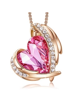 CDE 18K White/Rose Gold Birthstone Necklaces for Mother's Day Jewelry Gifts for Women, Heart Pendants