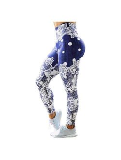 MURTIAL Women Tie-Dyed Print Scrunch Yoga Leggings, Stretch Butt Lifting Pants Sport Running Track Pants(White 10,2XL)