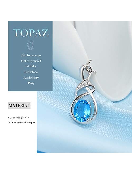HXZZ Fine Jewelry Natural Gemstone Gifts for Women Sterling Silver Swiss Blue Topaz Amethyst Citrine Pendant Necklace
