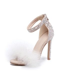 azmodo Women's Wedding Dress Party & Evening Stiletto Heel Pearl Fur Sandals