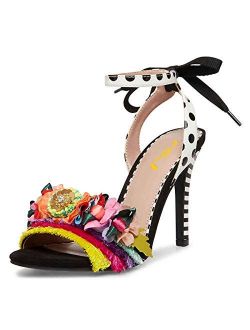 Women Floral Stiletto High Heel Sandals Ankle Strap Open Toe Pumps D'Orsay Polka Dot Lace up Dress Party Shoes Size 4-15 US
