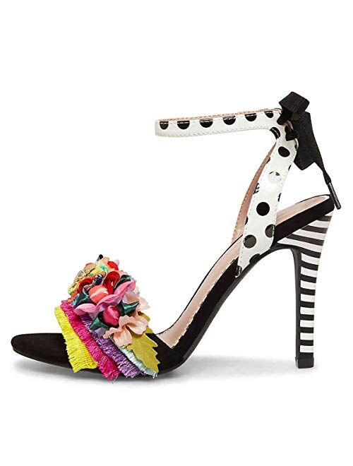 FSJ Women Floral Stiletto High Heel Sandals Ankle Strap Open Toe Pumps D'Orsay Polka Dot Lace up Dress Party Shoes Size 4-15 US