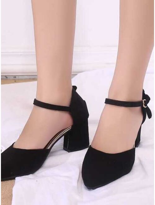 Shein Ankle Strap Suede Chunky Heels