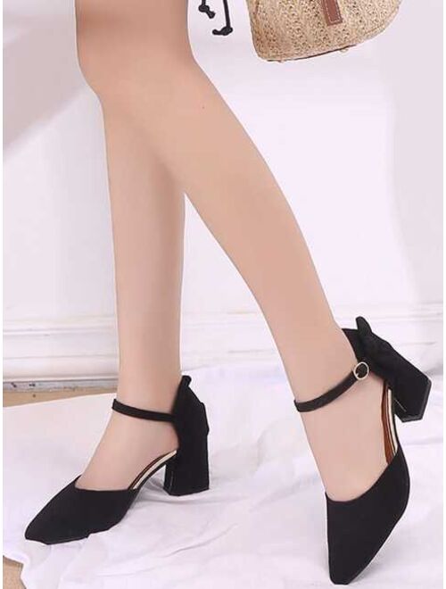Shein Ankle Strap Suede Chunky Heels