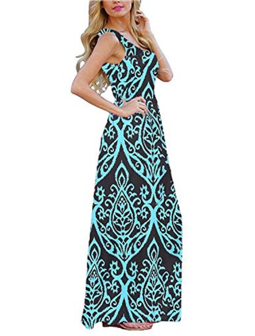 Bluetime Women's Summer Sleeveless Floral Boho Maxi Long Dresses Beach Sundress