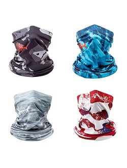 Bassdash UPF 50+ UV Protection Neck Gaiter Multi Scarf Sun Protector for Fishing Hunting Kayaking Hiking Cycling and Other Outdoor Activities, Pack of 4