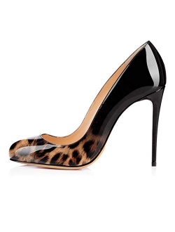 Eldof Womens High Heel Pumps Round Toe Court Shoes 10cm Stilttoes Patent Leather Pump Heels