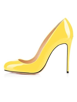 Eldof Womens High Heel Pumps Round Toe Court Shoes 10cm Stilttoes Patent Leather Pump Heels