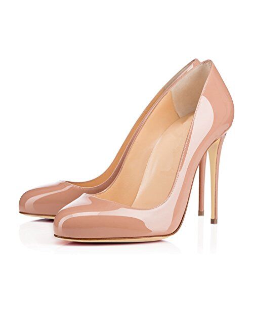 Eldof Womens High Heel Pumps Round Toe Court Shoes 10cm Stilttoes Patent Leather Pump Heels