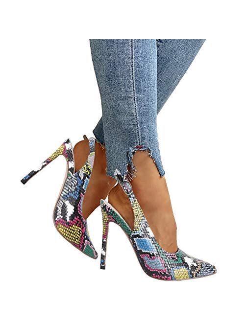 Ermonn Womens Leopard Stiletto Heels Peep Toe Ankle Strap Thin High Heeled Pumps D'Orsay Sandals