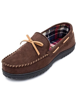 Mens Flannel Lined Moccasin Slipper with Memory Foam
