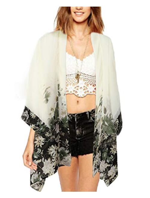 WEIYAN Women's Tops Loose Chiffon Kimono Cardigan Beach Swim Cover up Blouse