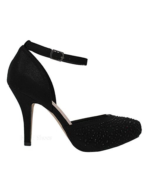 MVE Shoes Womens Stylish Comfortable Rhinestone Closed Toe Heel