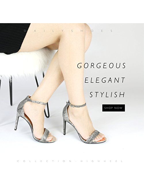 DailyShoes Women's Stilettos Sandal Open Toe Ankle Buckle Strap Platform Evening Party Dress Casual Shoes
