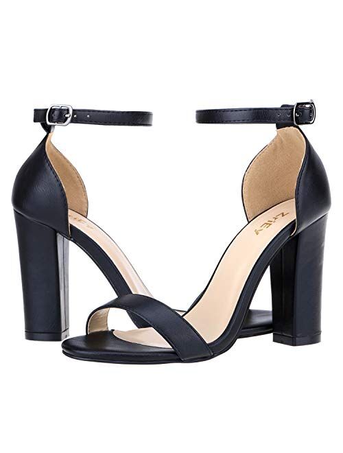 ZriEy Women's Heeled Sandals Strappy Chunky Block High Heels Ankle Strap Open Toe Sandals Party Wedding Fashion Shoes