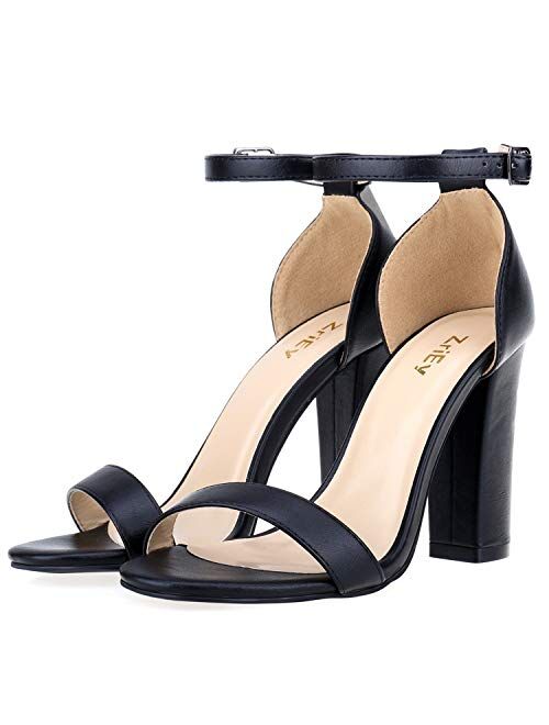 ZriEy Women's Heeled Sandals Strappy Chunky Block High Heels Ankle Strap Open Toe Sandals Party Wedding Fashion Shoes